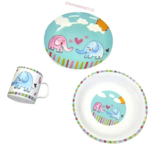 Matell Dětská jídelní souprava SLON porcelán 3-dílná